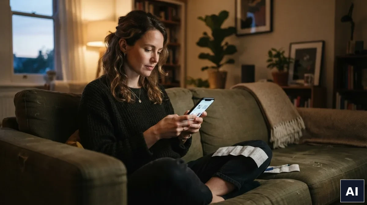 Klientka porównuje w telefonie ceny części samochodowych